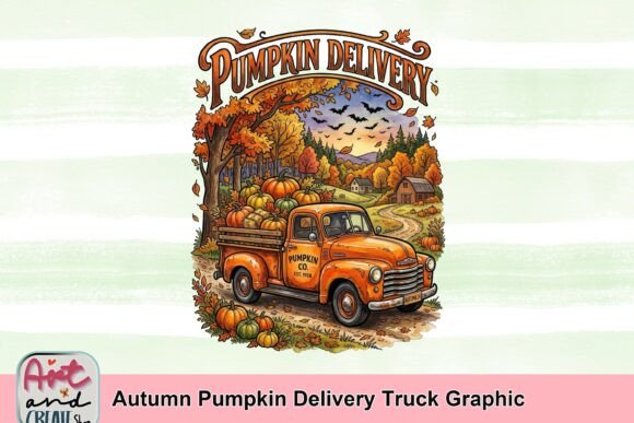 Autumn Pumpkin Delivery Truck: A Vintage Design Asset