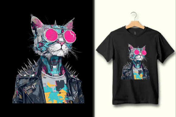 Embrace the Neon Future with This Cyberpunk Cat Illustration